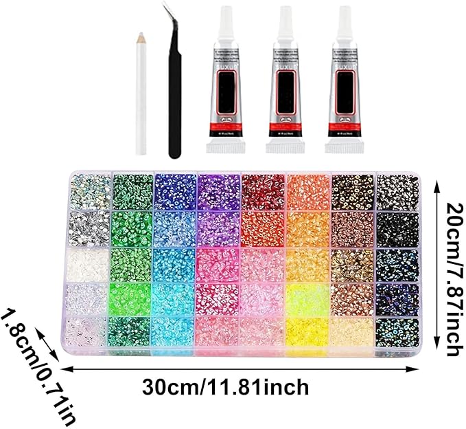 40 Colors Resin Jelly Rhinestones for Bedazzling, 3mm 32000 Pcs Flatback Gems for Crafting, Bedazzling Kit with 3Pcs Glue for Clothing Shoes Nail Book Diamond Art (A1)