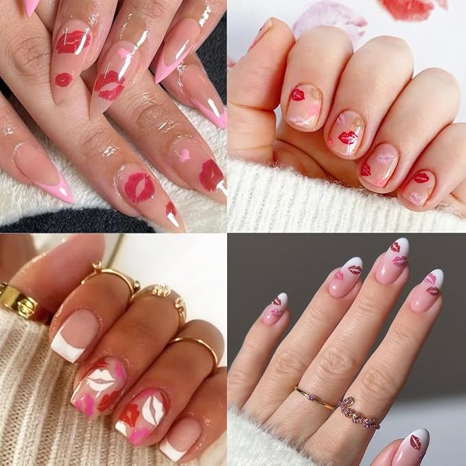 6 Sheets Valentines Day Nail Stickers for Nail Art Kit Sexy Red Lip Nail Decals 3D Self-Adhesive Colorful Lip Nails Design Valentines Nail Art Supplies for Women DIY Acrylic Manicure Salon