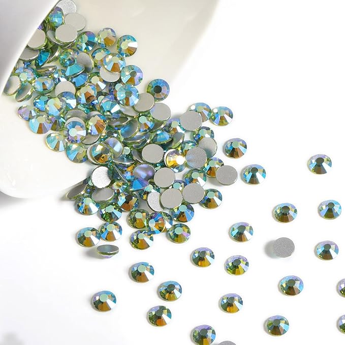 Beadsland 2880pcs Flat Back Crystal Rhinestones Round Gems for Nail Art and Craft Glue Fix,Peridot AB,SS4,1.5-1.7mm