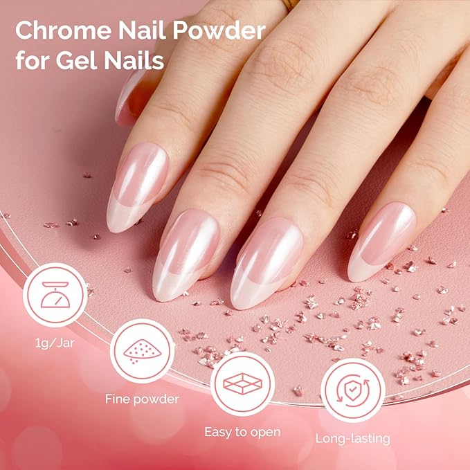 MelodySusie 2Pcs Chrome Nail Powder for Gel Nails, Pearl Powder Mirror Effect Pigment Pearlescent Mermaid Pigment Pearl Glitter for Home DIY Salon Use