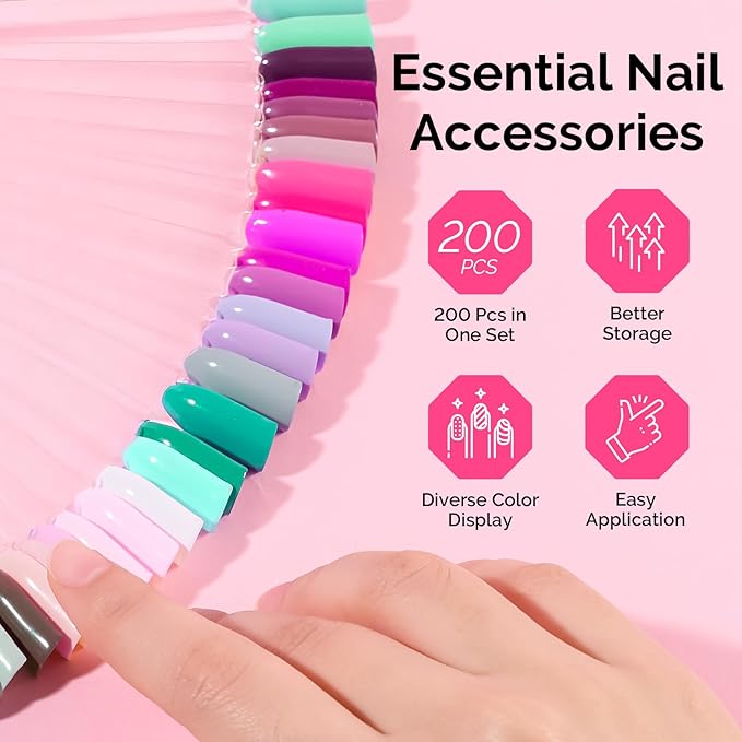 MelodySusie 200 Pcs Nail Swatch Sticks with Ring, Clear Swatches for Gel Polish, Transparent Acrylic Practice Tips, Suitable for Displaying Colors, Training Nail Art for Beginners and Professionals