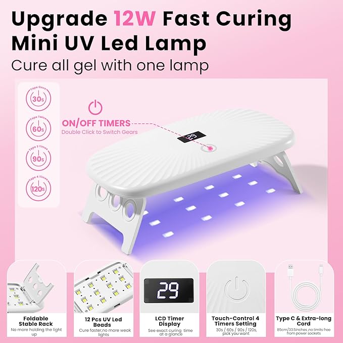 Poly Gel Nail Kit for Toes with UV Light,GlimightyX Polygel Toenail Starter Kit with Everything ,3 Color Clear White Pink Poly Gel 40ml Slip Solution,Toenail Dual Forms Extension DIY Salon Home