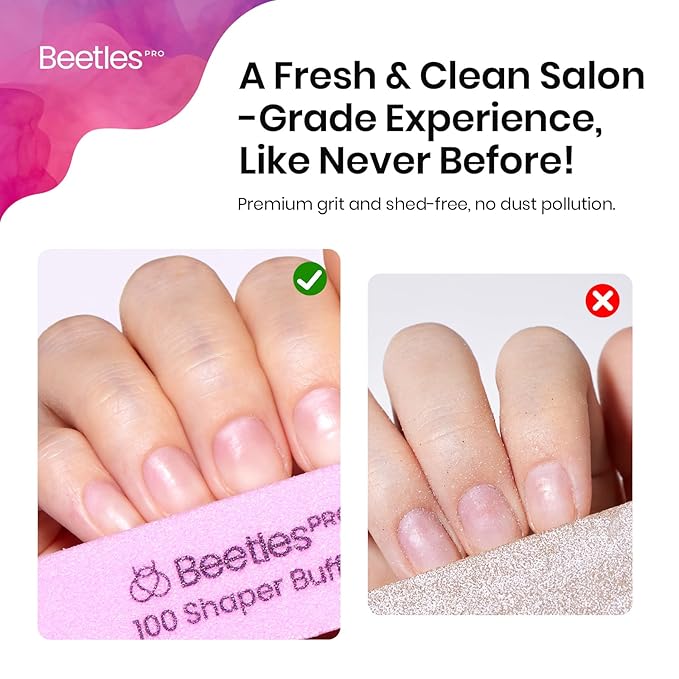 Beetles Pro 10-Pcs Nail Buffer – Professional 100 Grit Sanding Blocks Nail Files and Buffers 4-Sided Pink Nails Files for Acrylic, Gel & Natural Nails – Salon Quality Manicure Tool