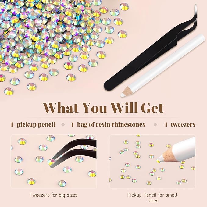 6000PCS 4mm Resin Rhinestones Bulk for Crafting (AB), Flatback Bedazzling Crystals for Crafts DIY Nail Decoration, Gems Charms for Tumbler Shoes Clothing Fabric with Pickup Pen and Tweezers