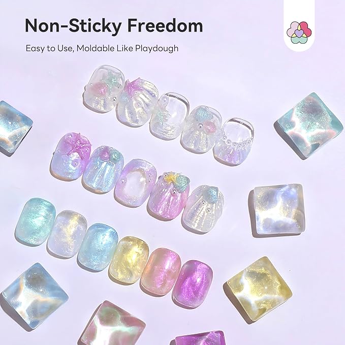 SAVILAND 6PCS Solid Builder Nail Gel Kit: Non-Sticky Dreamlike Aurora Colors 30 Days Long-Wear 10g 3D Sculpting Gel for Nail Art with Sculpting Pen Dual Form Salon DIY Use
