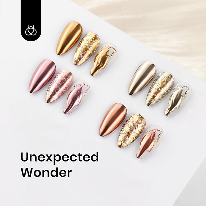 Beetles Metallic Chrome Nail Powder Mirror Effect Gold Champagne Chrome Powder 4 colors Brown Nails Art Design Manicure Decoration Glitter, 0.5g/Jar Holiday Gift for Women Girls