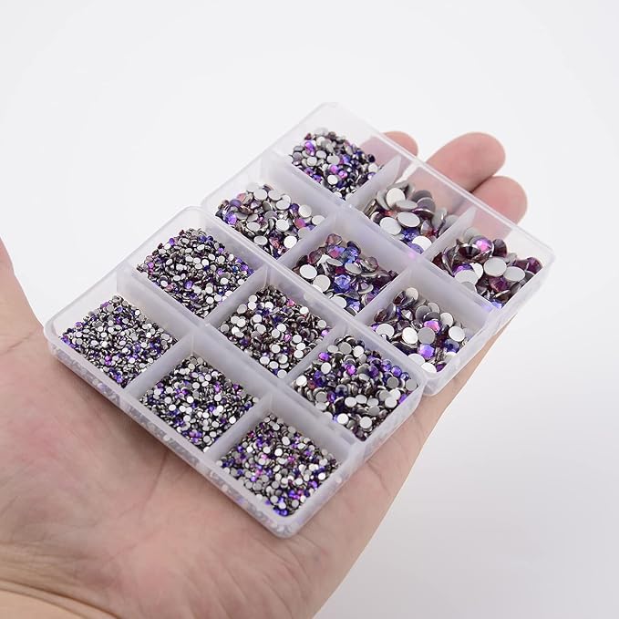 NCB 8000pcs Non Hotfix Rhinestones 10 Sizes Flatback Crystal Glass Rhinestones with Tweezers and Picking Pen for Nail Art Clothes Bags Phone Decorations Crafts DIY (055 Purple Velvet Mix SS3-SS30)