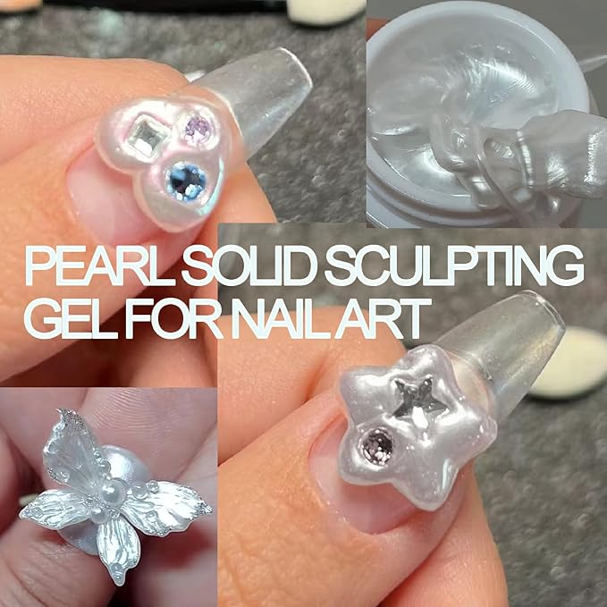 3D Texture Nail Gel and Pearl White 3D Sculpting Builder Gel for Nail Art Non-Sticky Hand Carving Sculpting Patterns Nail Art Decoration DIY at Home Salon Quality , 30g