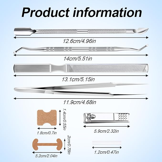 Ingrown Toenail Corrector Set with Correction Strips, Professional Ingrown Toenail Removal Kit, Painless File and Lifter Pedicure Tool Curved Toenails Corrector Patch for men and women
