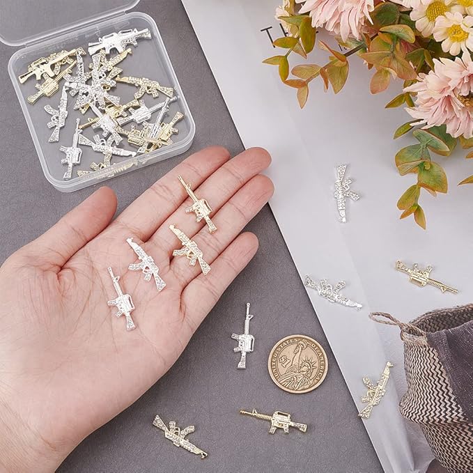 CRASPIRE Gun Nail Charms 32Pcs 4 Style 3D Weapon Nail Charms with Rhinestones Gun Nail Art Charms Accessories for DIY Nails Art Decoration Jewelry Making