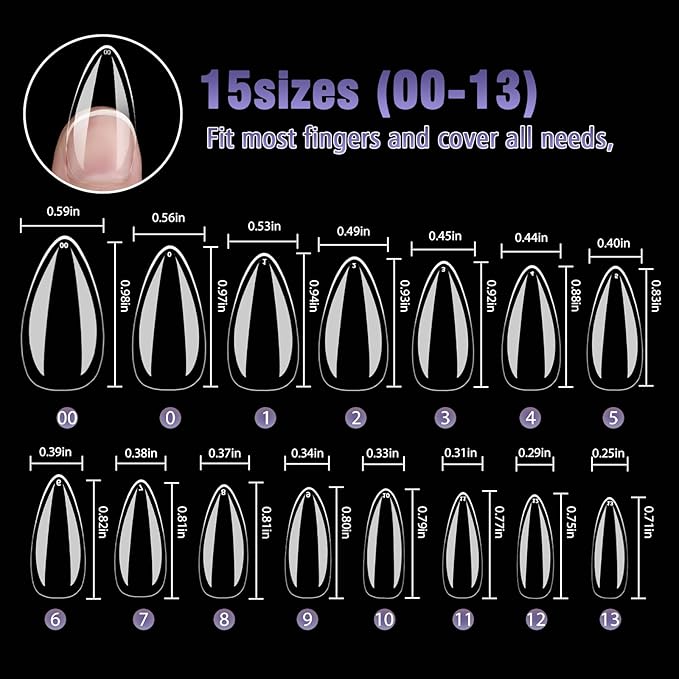 Press On Nails Thicker Medium Almond Nail Tips,600pcs Gel Flase Nails Tips Acrylic Tip, 15 Sizes 00-13 Fake Tips,Nails Tips, Soft Acrylic Press On Nail Valentines Gifts for Women