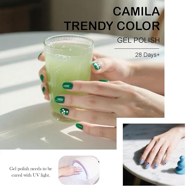 CAMILA ¿ 6pcs 15ml Hema Free Tpo Free Gel Polish Set Green Gel Nail Polish Kit Soak Off Nail Gel Polish Manicure Salon For Women E Set