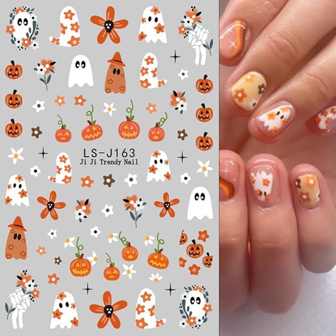 Halloween Nail Stickers for Nail Art Cute Ghost Black Cat Pumpkin Blood E3D Self-Adhesive Nail Decals Nail Art Supplies Nails Design Manicure Stickers for Nails Decoration 6Sheets