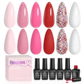 Beetles Spring Gel Nail Polish Set - 6 Colors Pink Gel Polish Nail Kit Red Nude Pink White Glitter Spring Color Gel in Love Collection Soak Off Uv LED Nail Lamp Gift for Women & Girls