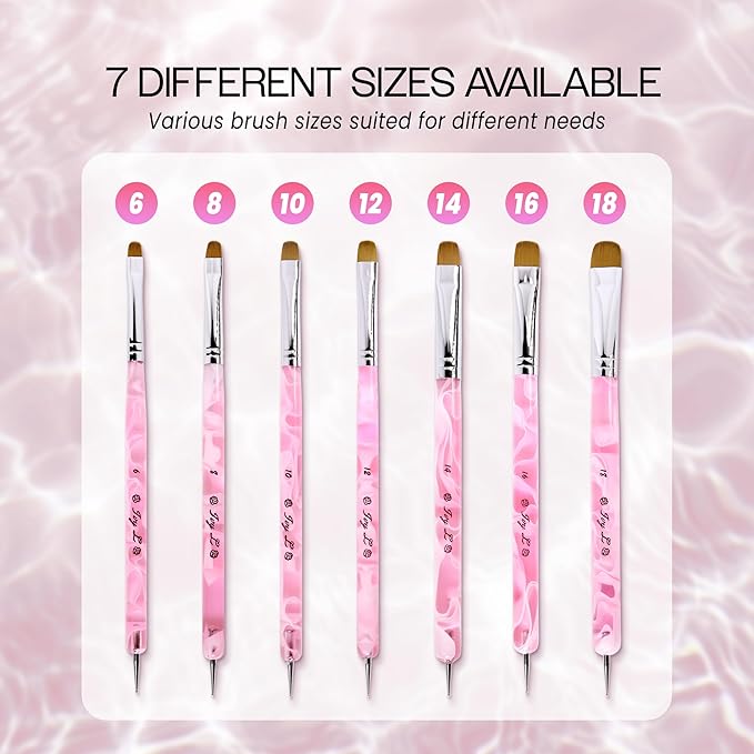 Ivy L Premium 2 Way French Gel Acrylic Nail Art Kolinsky Brush with Dotting Tool for Professional Manicure Cuticle Clean up Nail Art Design (Size # 18, Pink Marble)