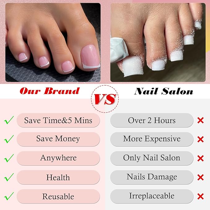 300pc French Tips Press on Toenails Women Fake Toes Nail Tips, Nude Glue on Toe Nails Press ons Fake Toenail Soft Gel False Toe Nail Feet Artificial Toe Fake Nail Tip for Acrylic Toenail Extension