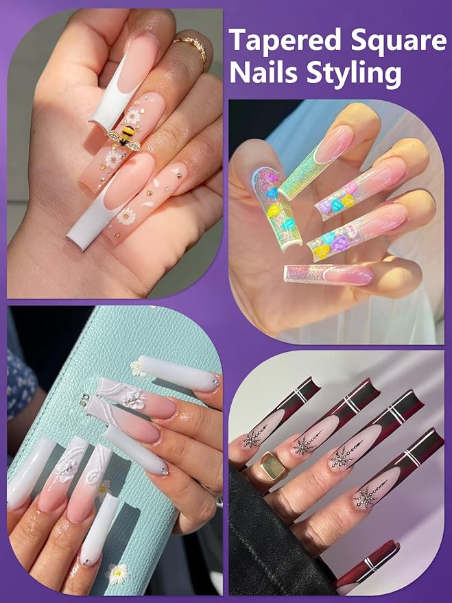 504PCS XXL Square No C Curve Nail Tips for Acrylic Nails Professional, Clear Tapered Square Straight Half Cover Extra Long Fake Nails, Ballerina Coffin Nails Tips for Salons DIY Nail Art