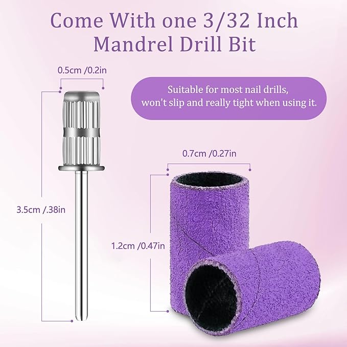 120Pcs Nail Drill Bits Sanding Bands with Nail Drill Bits, Professional Sand Band 240# Fine Grit Nail File Sanding Bands for Acrylic Nails Manicures and Pedicure