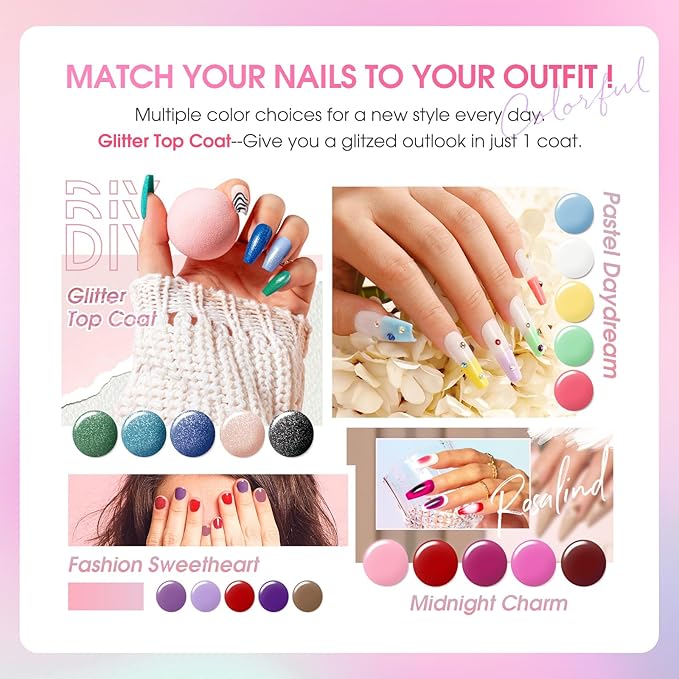 ROSALIND 30pcs Gel Nail Polish Set, 26 Colors Gel Polish with 3Pcs Glossy Matte Glitter Top Coat and Base Coat All Seasons Nude Blue Red Gel Nails art Kit DIY Salon at Home (Pack of 2)