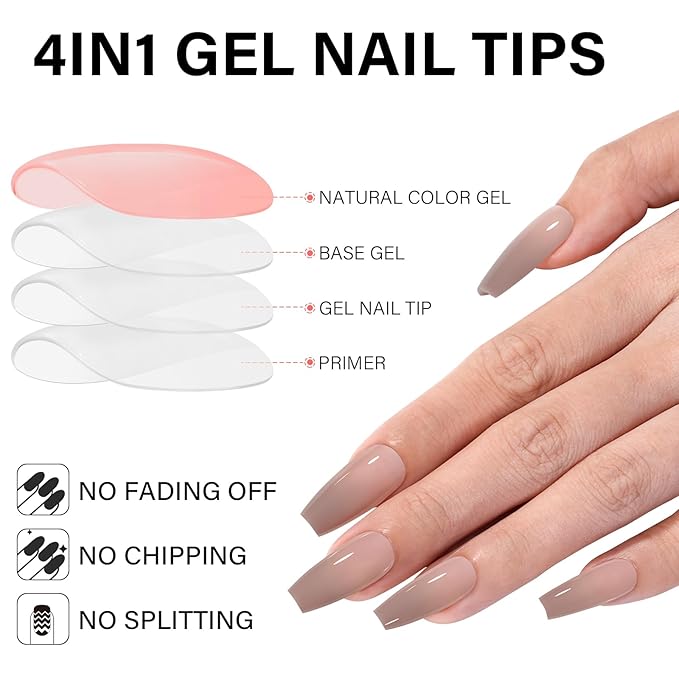 AILLSA RealFit Nude Tone Mixed Color Press On Nails 4 in 1 Pre-Shaped Nail Tips Medium Coffin Full Cover Fake Nails Extension Natural Gel Tips Easy to Apply For Nail Art DIY 140 PCS