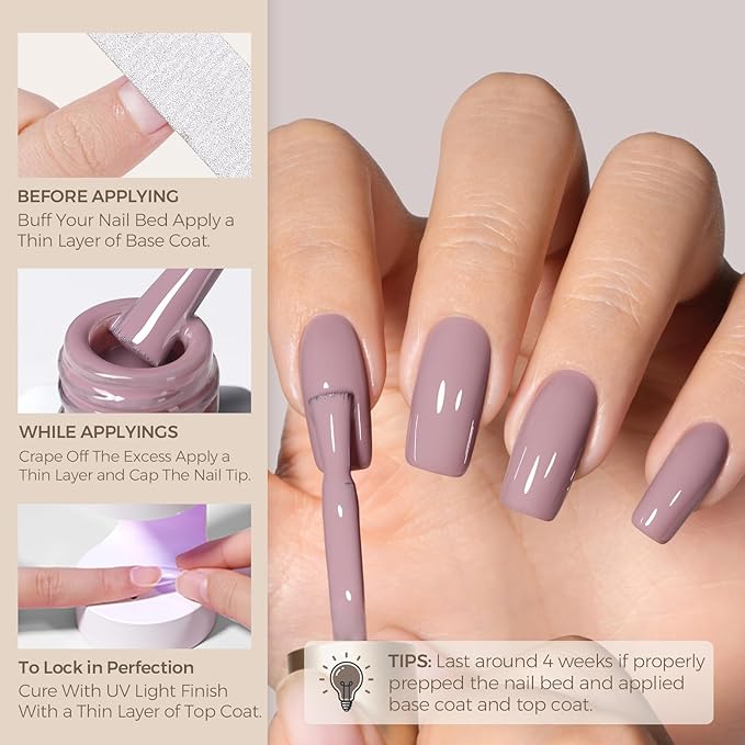 AILLSA Gel Nail Polish Dusty Mauve Jelly Polish Gray Purple Neutral Nude Polish Dark Lavender Nude Natural Color Fall Winter Soak Off U V Gel for Nail Salon at Home 0.51 Fl Oz/GC02