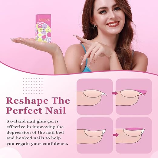 SAVILAND Gel Nail Glue: 6 in 1 Nail Glue for Press on Nails Acrylic Nails Long Lasting Curing Light Needed U V LED Hard Gel Extension for False Nail Tips Manicure Home Women Set