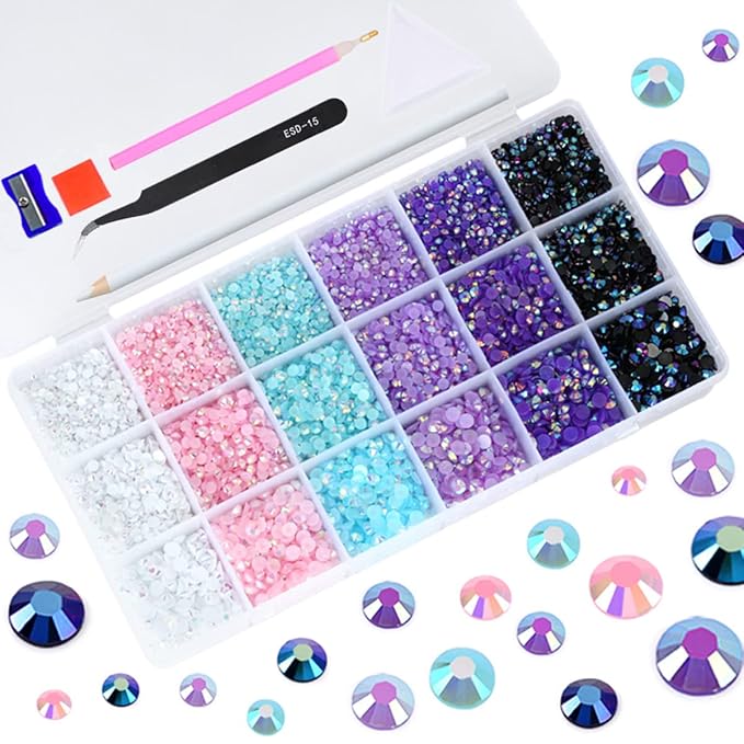 22380pcs Resin Rhinestones Set 3/4/6mm Flatback Stones Glitter Crystal Bulk for Garment Nail Art Decorations Resin Flatback Rhinestones Kit for Nail Crafts Tumbler Round Shape(FF)