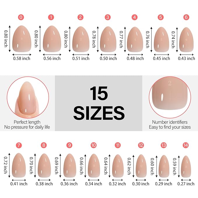 AILLSA RealFit Nude Tone Mixed Color Press On Nails Short Almond - 4 in 1 False Nail Tips Set Long Lasting Nail Extensions For Nail Art DIY 150 PCS