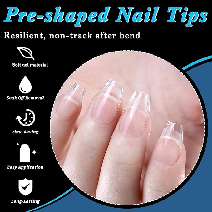 LoveOurHome 600pc Coffin Fake Nail Tips Clear Press on Nails Short Gel Nail XS Coffin Acrylic Nails Full Cover Soft Gel False Nail Ballerina Artificial Fingernails for Acrylic Nail Extension