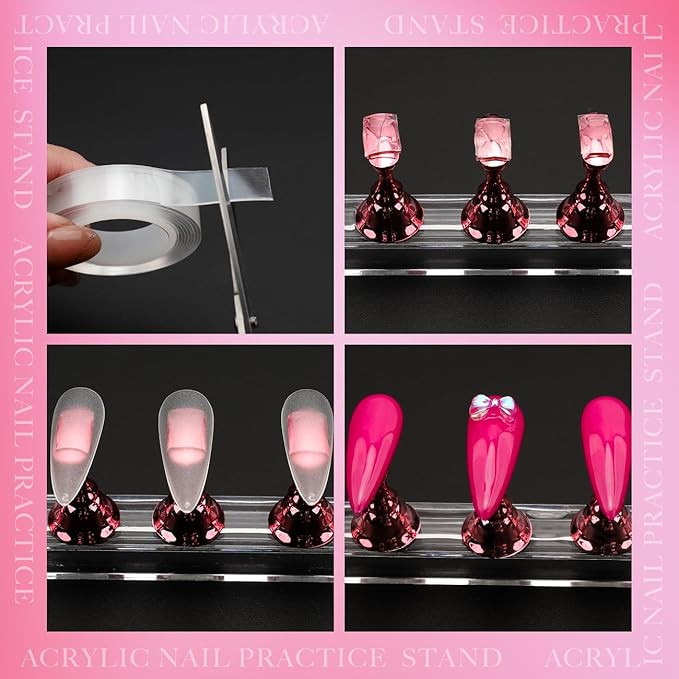 Nail Stand for Press On Nail Holder for Painting Nails Magnetic Nail Tips Practice Holder with 2 Pcs Double-sided Tape for DIY Painting (Pink B)