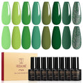 ROSALIND Green Gel Nail Polish, 8 Colors Dark Green Glitter Emerald Olive Forest Shades Gel Polish Soak Off UV MINI from Light to Deep Spring Summer Nail Polish Set for Home Salon Manicure