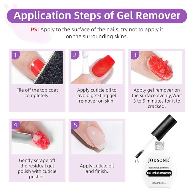 JODSONE Gel Nail Polish Remover 16.5ml No Need Soaking or Wrapping for Nails 3-5 Minutes Effective Gel Nail Polish Remover for Quick And Easy Removal At Home