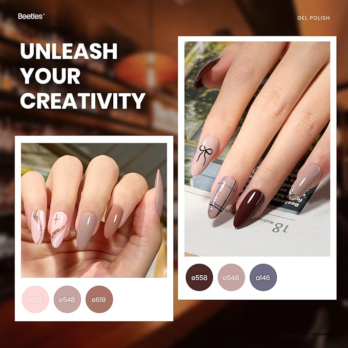 Beetles Gel Nail Polish Set Manhattan Collection 20 Colors Burgundy Red Brown Gold Champagne Glitter Gel Polish Soak Off UV Glossy & Matte Top Base Coat Home Salon Diy Gifts for Women