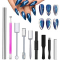 9PCS Cat Eye Magnet For Nails Cat Eye Gel Nail Polish Magnet Tools Set Double-Head Strong Suction Nail Magnet Stick Nail Cat Eye Magnet Nails Square Round Magnet Pens Diverse Cat Eye Effect