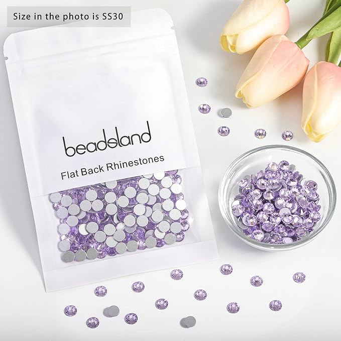 Beadsland 576pcs Flat Back Crystal Rhinestones Round Gems for Nail Art and Craft Glue Fix, Violet, SS30,6.3-6.5mm