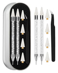 Difenni Rhinestone Picker Tool, Wax Pencil for Rhinestones Tool, Dual-Ended DIY Nail Bedazzling Tools with 4 Extra White Replaceable Wax Head and 1 Tweezer(White)