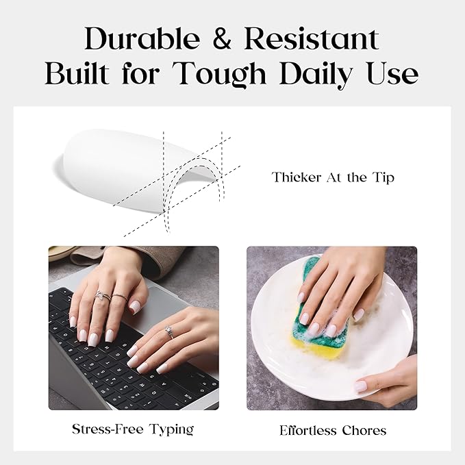 Beetles Natural Milky White Press On, Short Squoval Press On Nails, Soft Nail Gel Nail Kit with Fast-Dry Nail Glue & Adhesive Tabs, 32pcs 16 Sizes, Girls Stick On Nails for Women