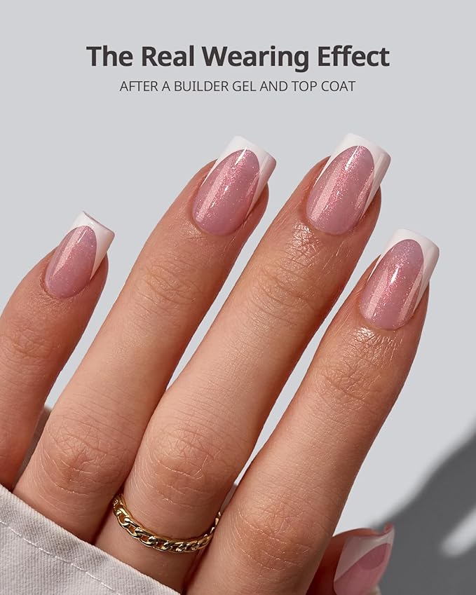BTArtboxnails French Tip Press On Nails - Salon Quality Glitter Pink Short Square, 96 Pcs Soak Off Soft Gel Kit for Easy DIY at Home | Long Lasting Manicure with 16 Sizes (XCOATTIPS)