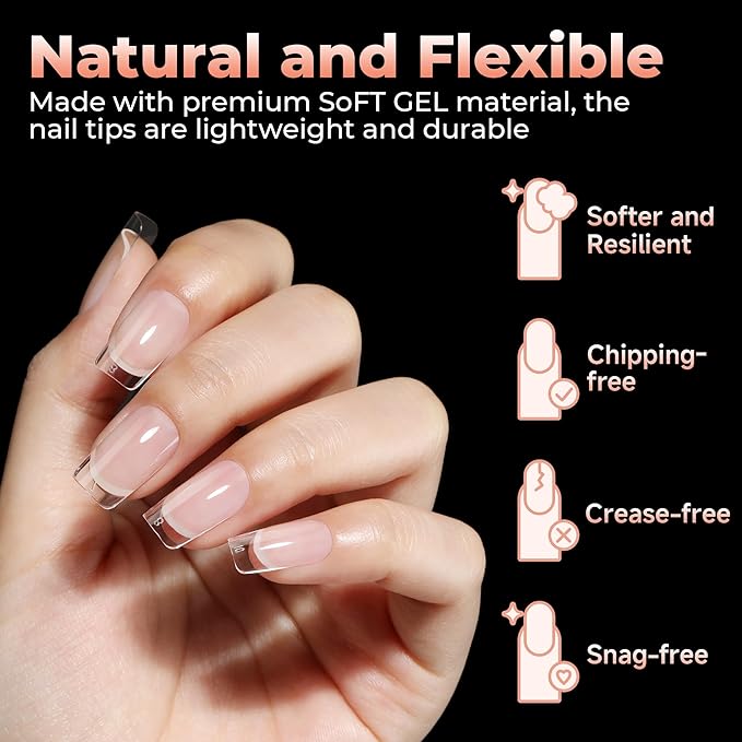UNA GELLA Short Square Gel Nail Tips: 312pcs Square Fake Nails Pre-file Soft Gel Nails Tips for Full Cover Acrylic Nails False Nails12 Sizes Press on Nails for Nail Extensions Home DIY Salon