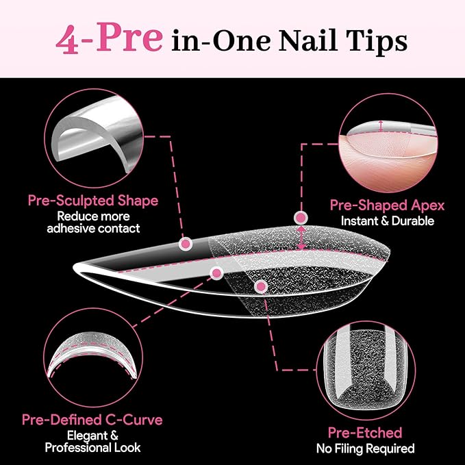 Short Almond Pre-Building Nail Tips, 15 Sizes 240 PCS Pre-shaped Apex Clear Soft Press On Fake Nail Half Matte Gel Nail Extensions Strong Thick Acrylic Tip for DIY Beginners & Salon Manicure