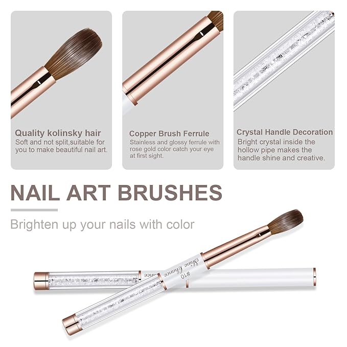 Acrylic Nail Brush Size 10, 100% Real Kolinsky Art Nail Brush for Acrylic Powder Application, Handmade Women Manicure Nail Extension Tool for Professional DIY Home Salon and Beginners
