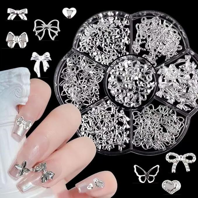 16 Grids Bow Nail Charms Gold Bow Manicure Kit 3D Metal Cute Bow Butterfly Nail Charms Alloy Bowknot Nail Art Gems Luxury Nail Art Decoration for Women Girls