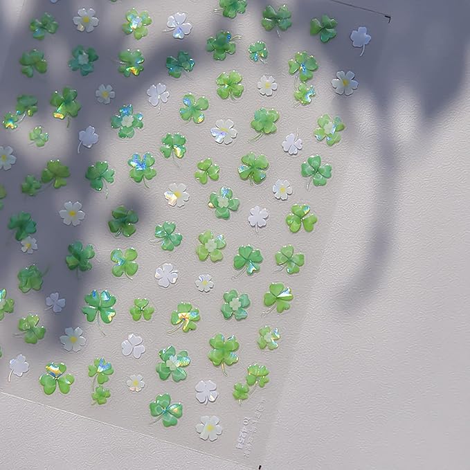1 Sheets Holographic Laser St Patricks Day Nail Stickers Green Clover Nail Art Stickers 5D Self-Adhesive St. Patrick's Day Nail Decals Lucky Shamrocks Nail Art Supplies for Women Holiday Nails Design