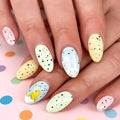 Easter Press on Nails Short Almond Petite Easter Bunny Fake Nail Pink Full Cover Bunny False Nails with Chick Designs Glossy Cute Acrylic Nails Manicure Artificial Nail for Women Manicure Decor 24 Pcs
