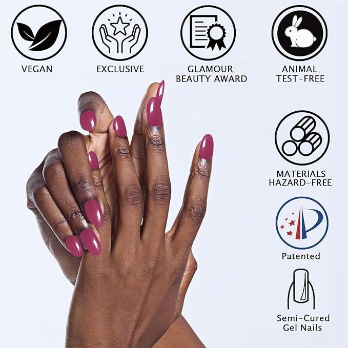 Purple Pink Semi Cured Gel Nail Strips 20Pcs Gel Nail Stickers UV/LED Light Needed Glossy Nails Polish Strips Full Polish Nails Wraps for Women Includes Prep Pads, File, Wooden Cuticle Stick