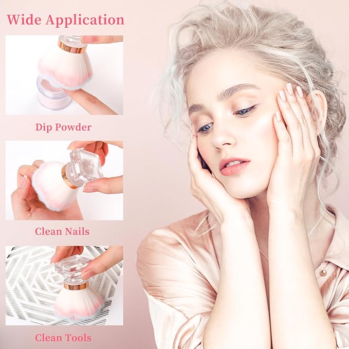 ANGNYA Nail Dust Brush, Pink Rose Soft Duster Brush Art Dust Powder Remover Makeup Manicure Brushes Clean Up Tools for Acrylic Nails