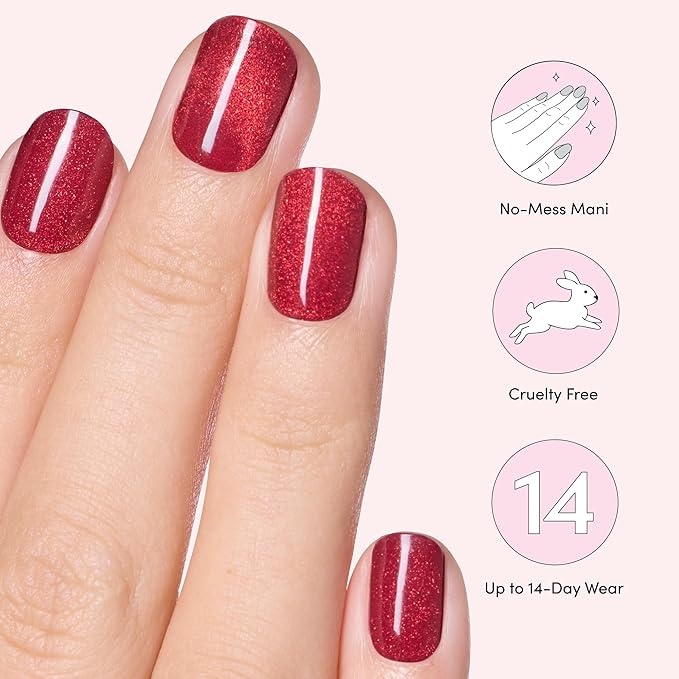 Dashing Diva Glaze Effects Nail Strip Set - Ruby Red Apple - Long Lasting, Chip Resistant, Semi-Cured Gel Nails - 4-Piece Manicure Set with 32 Strips