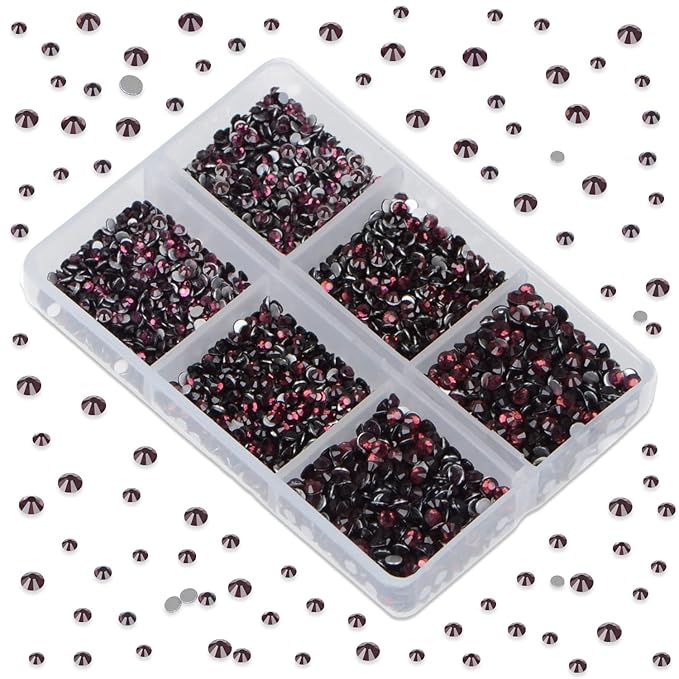 LPBeads 6000 Pieces Amethyst Non Hotfix Rhinestones 6 Sizes Round Crystal Glass Flat Back Rhinestones with Tweezers and Picking Pen for Nail Art Crafts Clothes Bags DIY