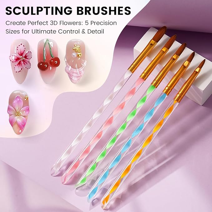Nail Art Brushes Set: Nail Art Tools with 15Pcs Nail Design Brushes, 5Pcs Dotting Tools, 5Pcs Silicone & Sculpting Brushes, Resin Palette, Brush Holder, Nail File for Painting Nails