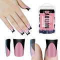 Black French Tip Short Duck Nail Tips Press on, BERRY PINK Extra Thick Pre-designed Soft Gel Nail Extension, Need Builder gel & Top, Coat Full Cover False Nails for DIY x 12 Sizes 240 pcs